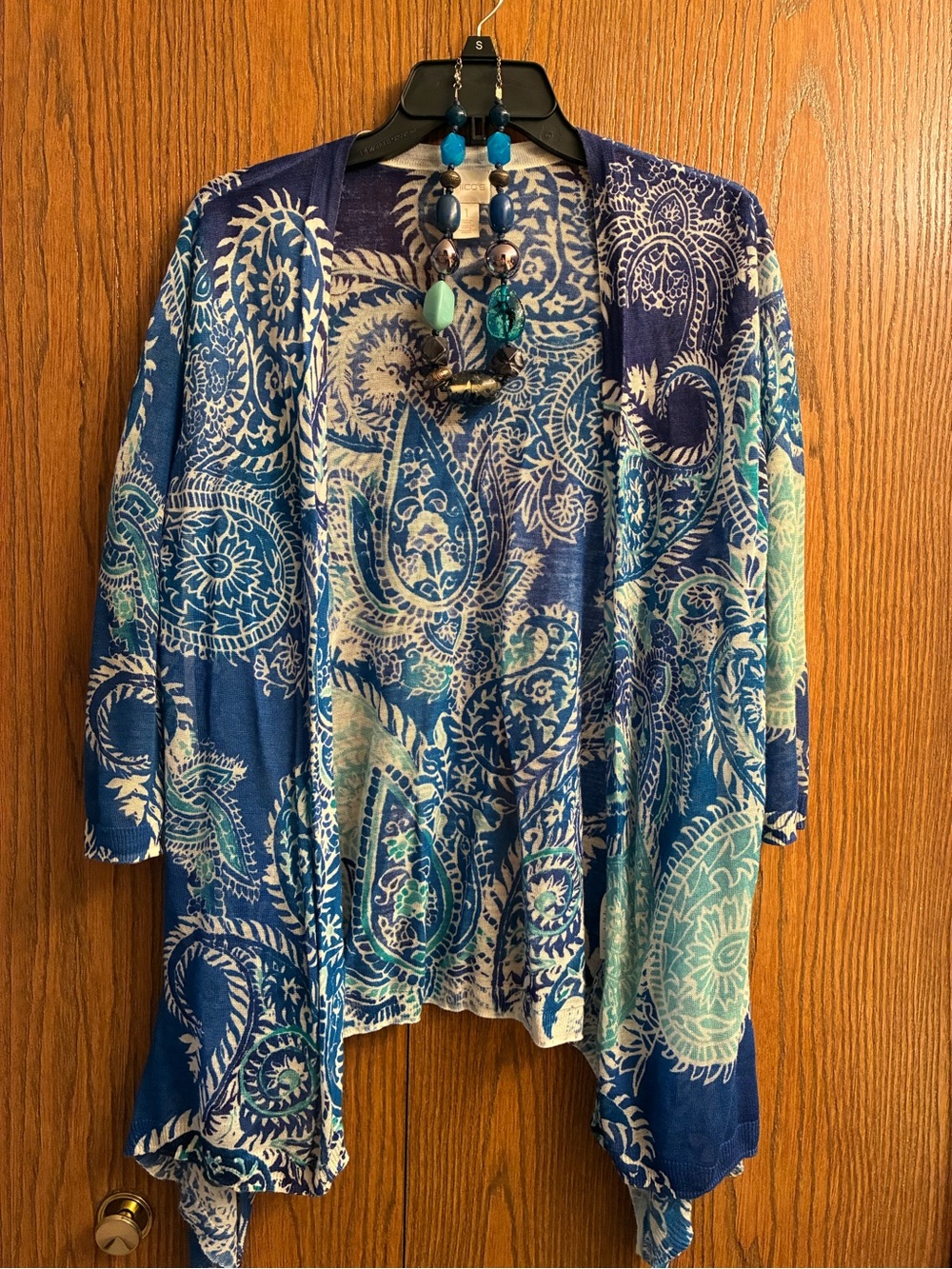 Chico's Blue & Aqua Paisley Open-Front Tunic and Matching Jewelry